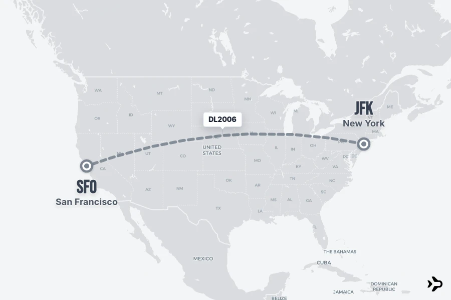 DL2006 flight map from JFK to SFO
