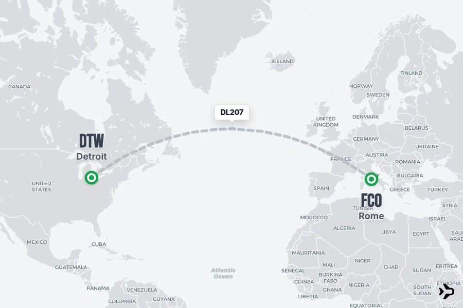 Flying To Rome DL207 Delta Flight Status & Tracker | Rome - Detroit
