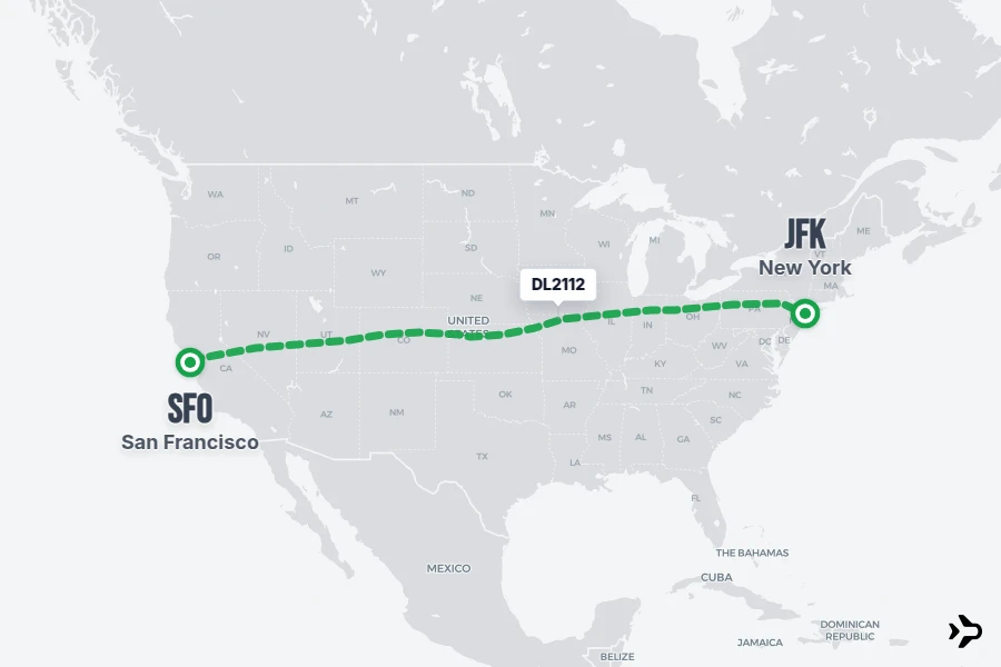 DL2112 flight map from SFO to JFK