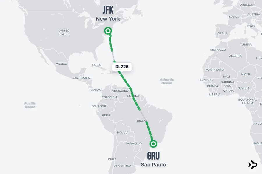 DL226 flight map from GRU to JFK