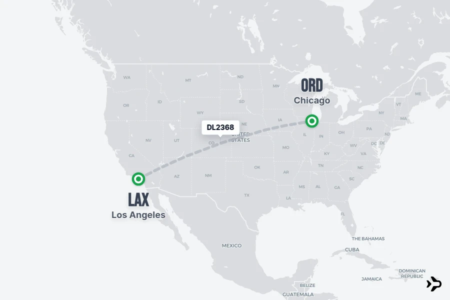DL2368 flight map from LAX to ORD