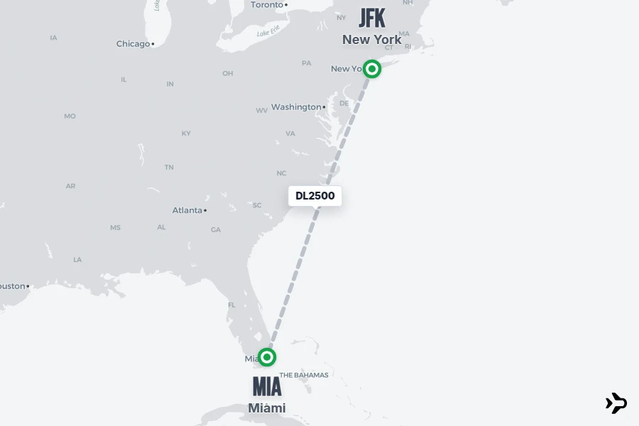 DL2500 Delta Flight Status & Tracker | New York - Miami