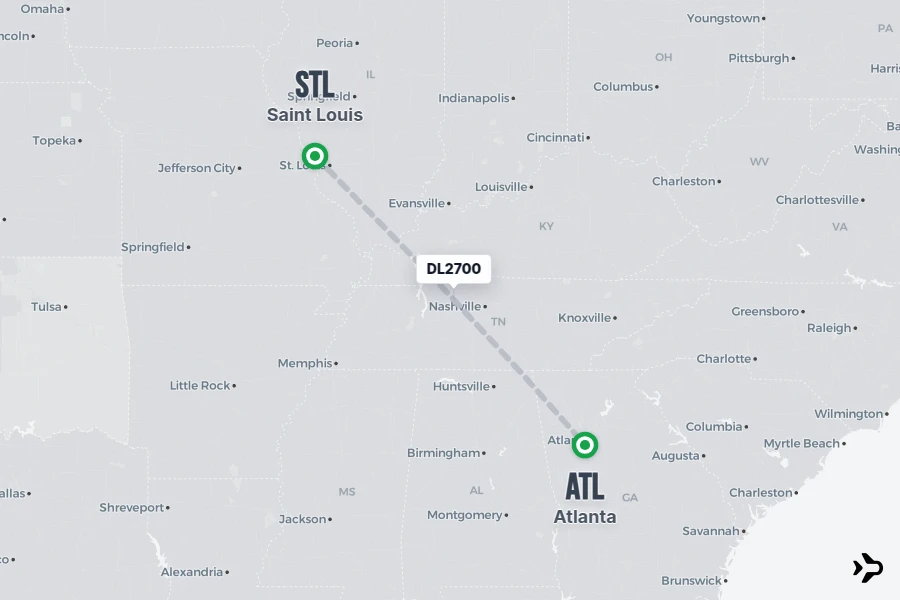DL2700 flight map from STL to ATL