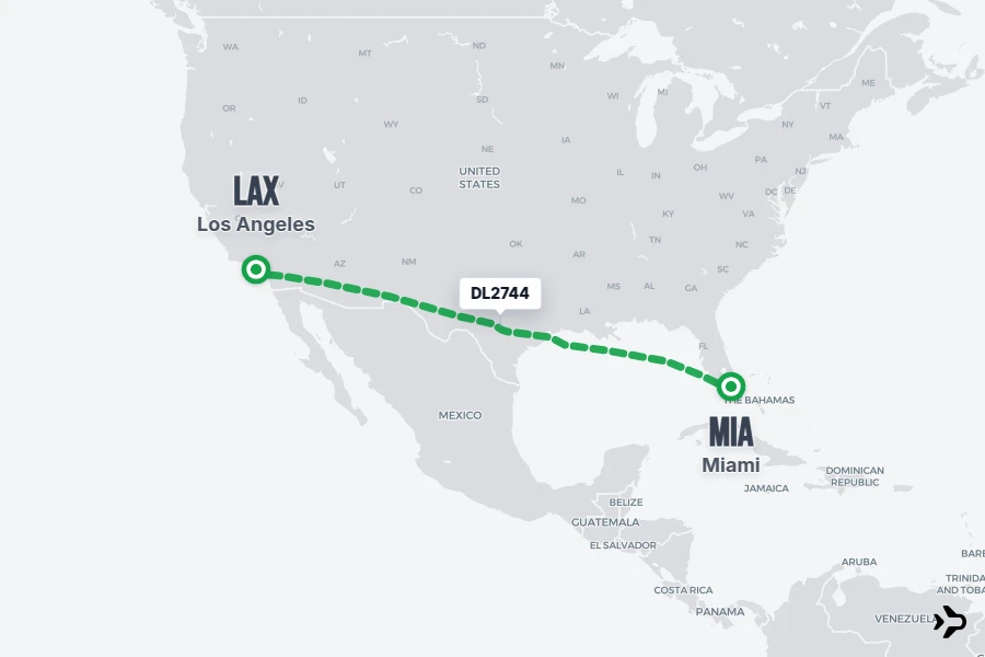 DL2744 flight map from LAX to MIA