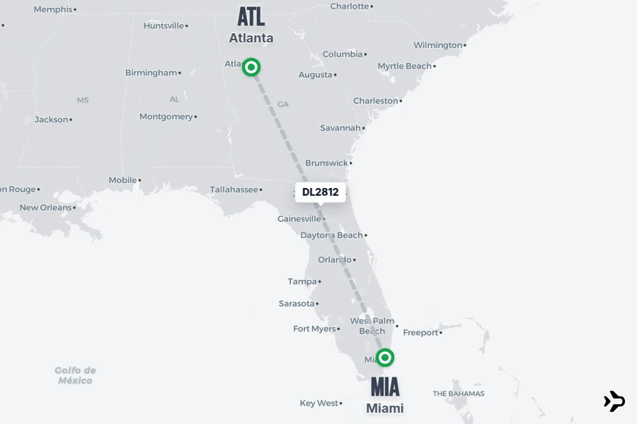 DL2812 flight map from MIA to ATL