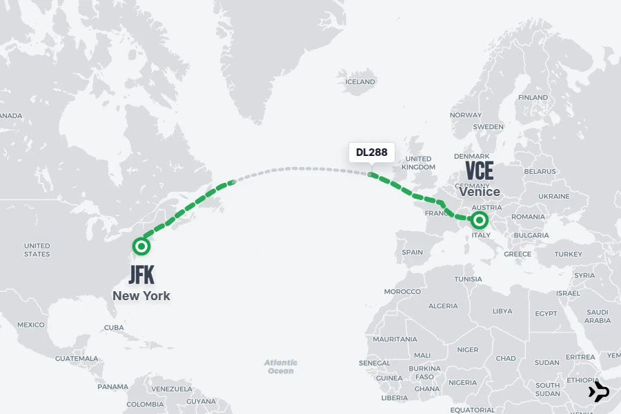 DL288 flight map from JFK to VCE