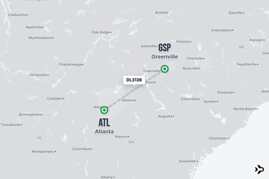 DL3136 Delta Flight Status & Tracker | Atlanta - Greenville