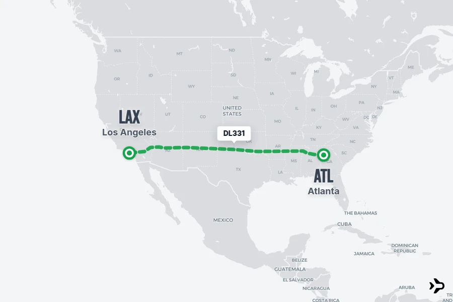 DL331 flight map from ATL to LAX
