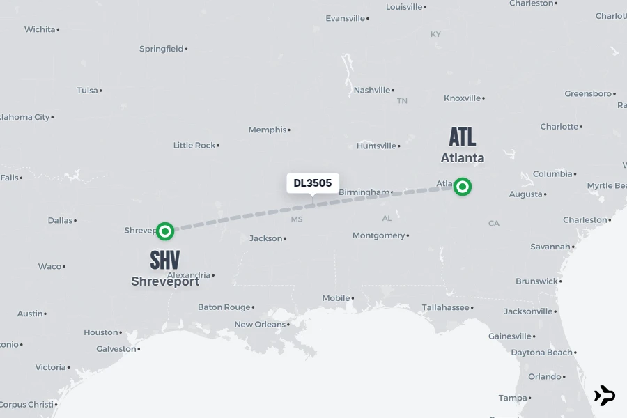 Flight Rime DL3505 Delta Flight Status & Tracker | Atlanta - Shreveport