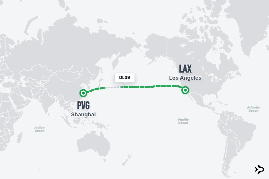 DL39 flight map from LAX to PVG