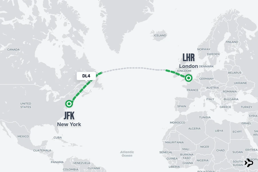 DL4 flight map from LHR to JFK