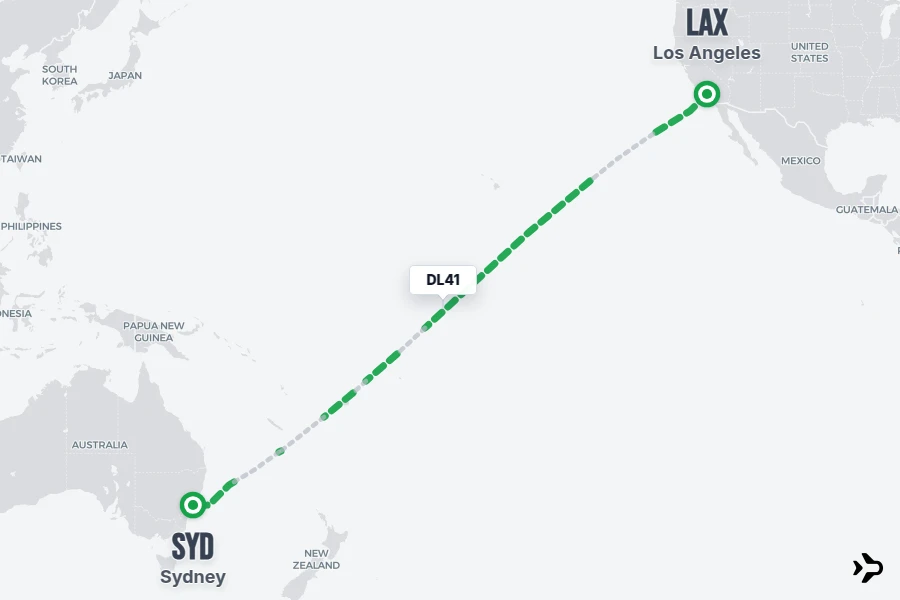 DL41 flight map from LAX to SYD