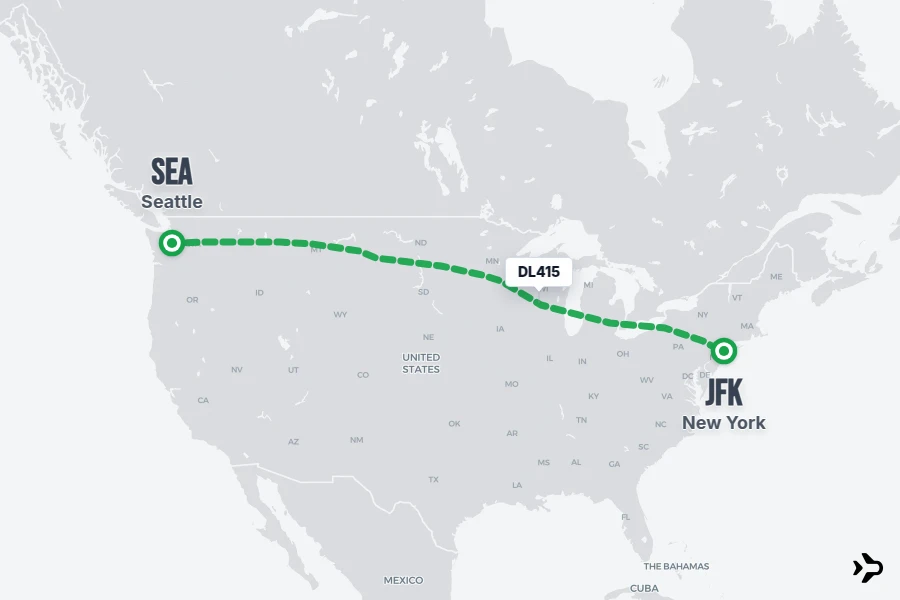 DL415 flight map from SEA to JFK