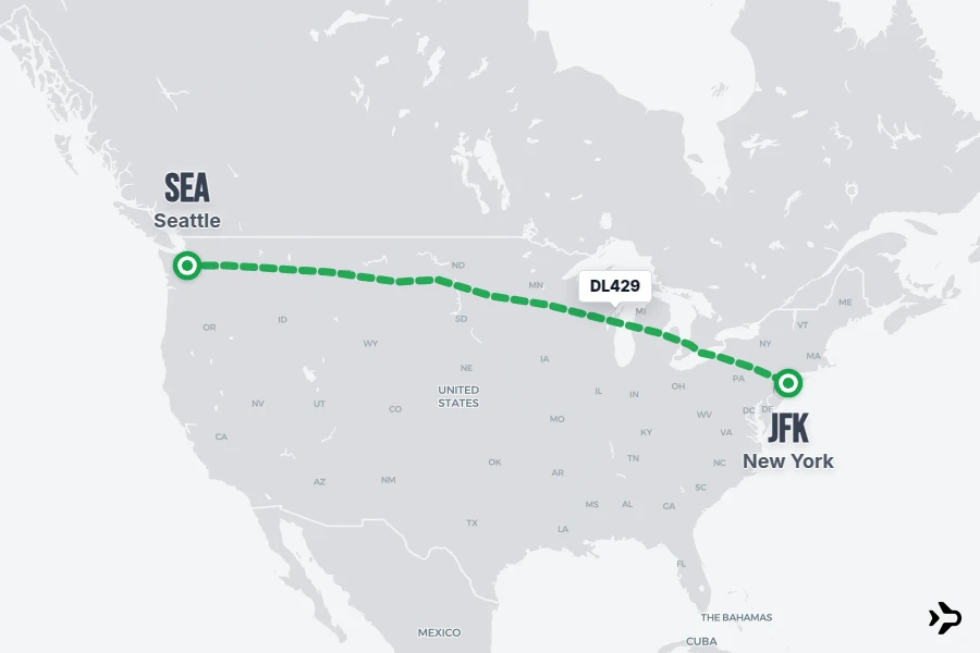 DL429 flight map from SEA to JFK