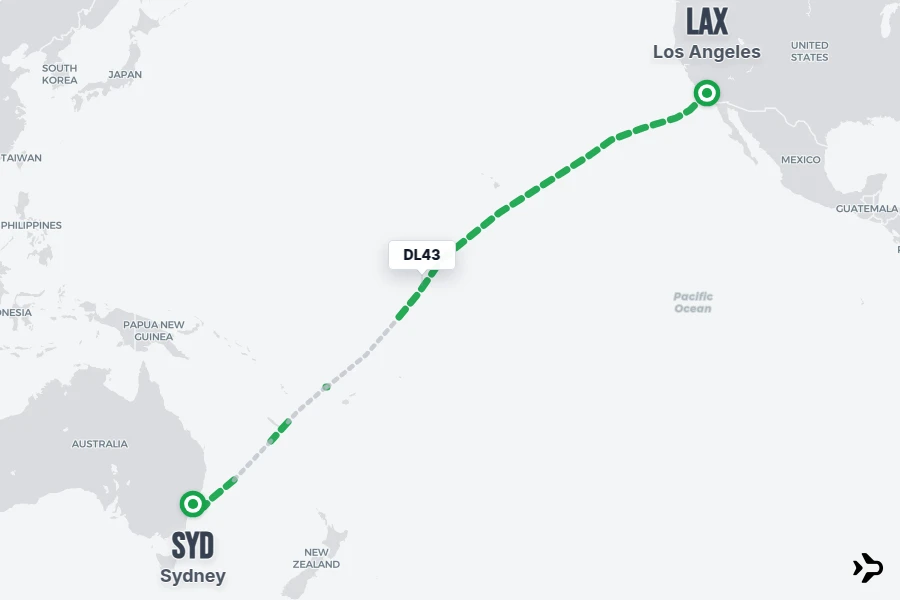 DL43 flight map from LAX to SYD