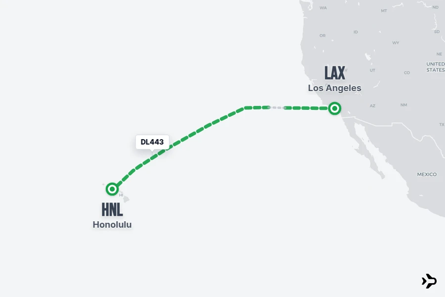 DL443 flight map from LAX to HNL