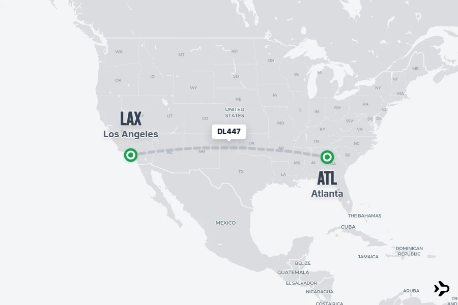 DL447 flight map from ATL to LAX