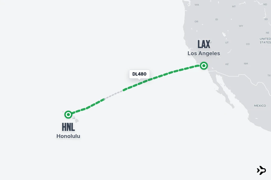 DL480 flight map from LAX to HNL