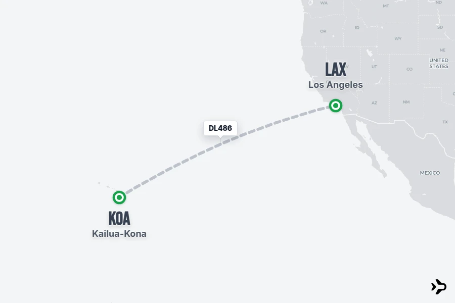 DL486 flight map from KOA to LAX