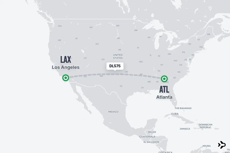 DL575 flight map from ATL to LAX