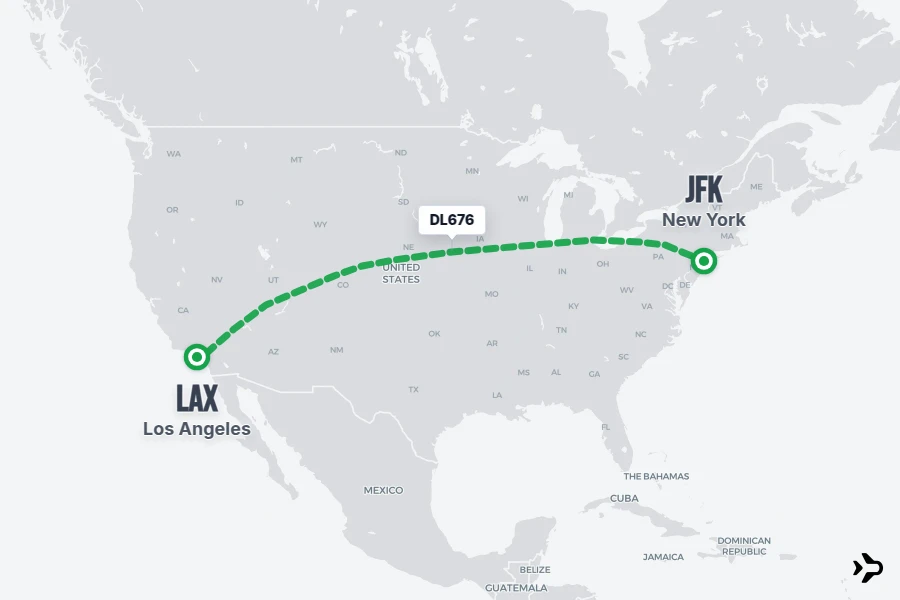 DL676 flight map from LAX to JFK