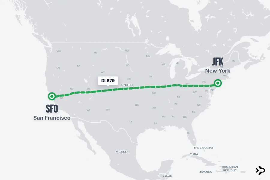 DL679 flight map from JFK to SFO