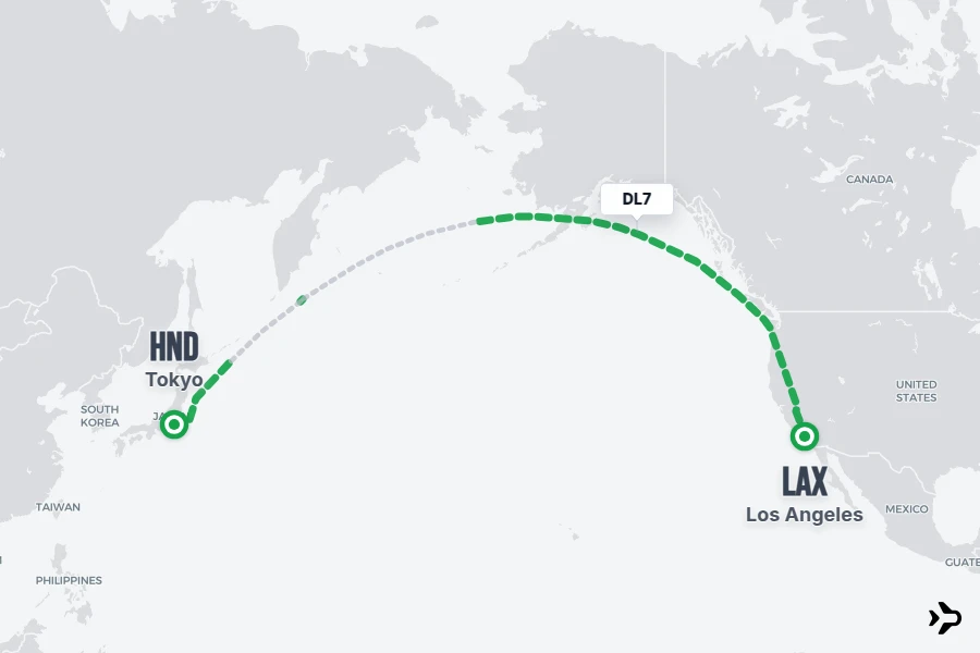DL7 flight map from LAX to HND