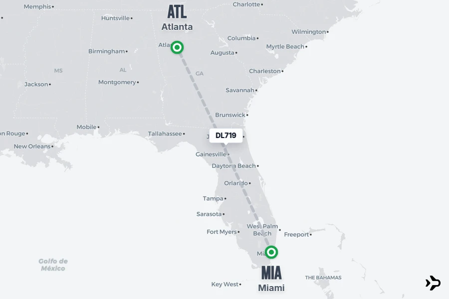 DL719 flight map from MIA to ATL