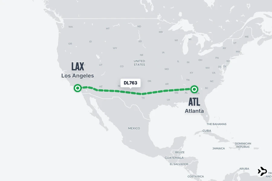 DL763 flight map from ATL to LAX