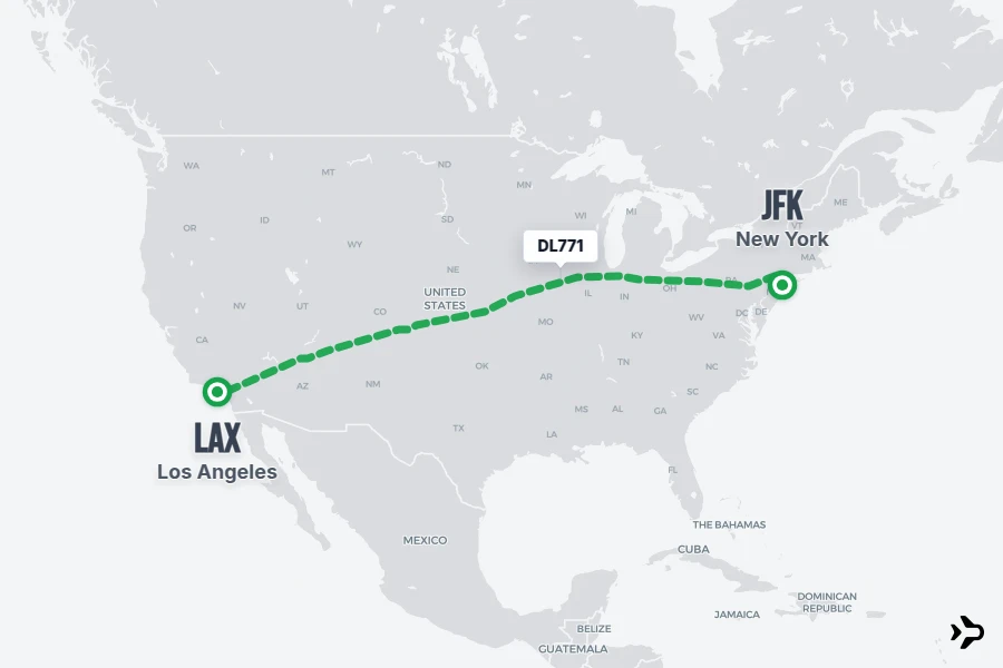 DL771 flight map from JFK to LAX