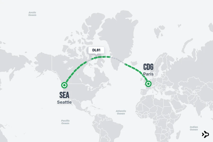 DL81 flight map from CDG to SEA