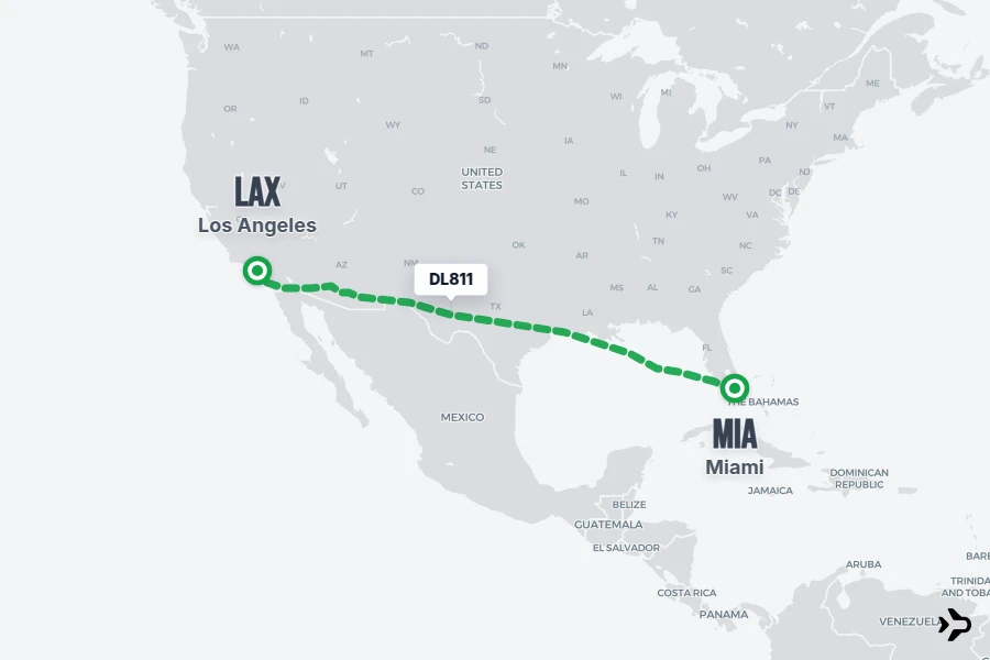 DL811 flight map from LAX to MIA