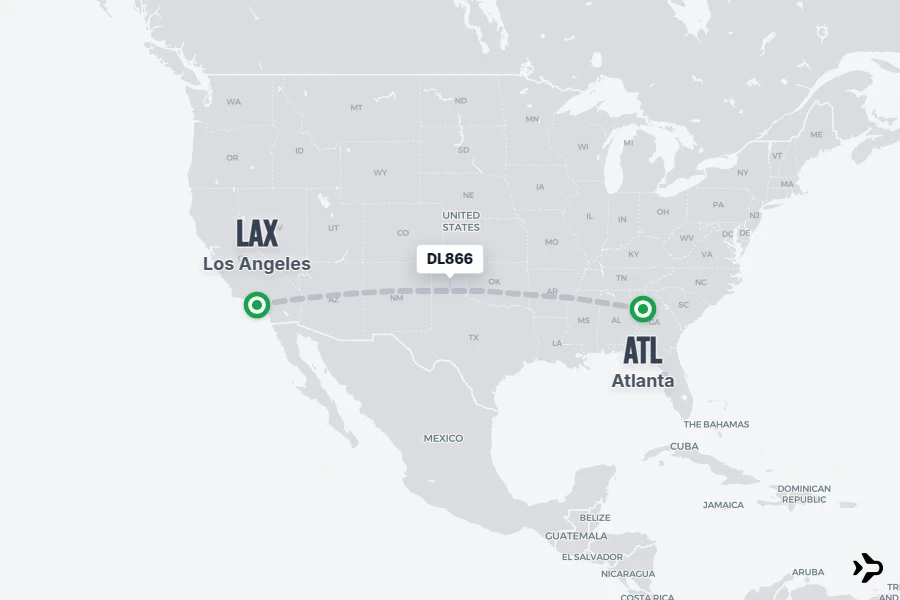 DL866 flight map from ATL to LAX