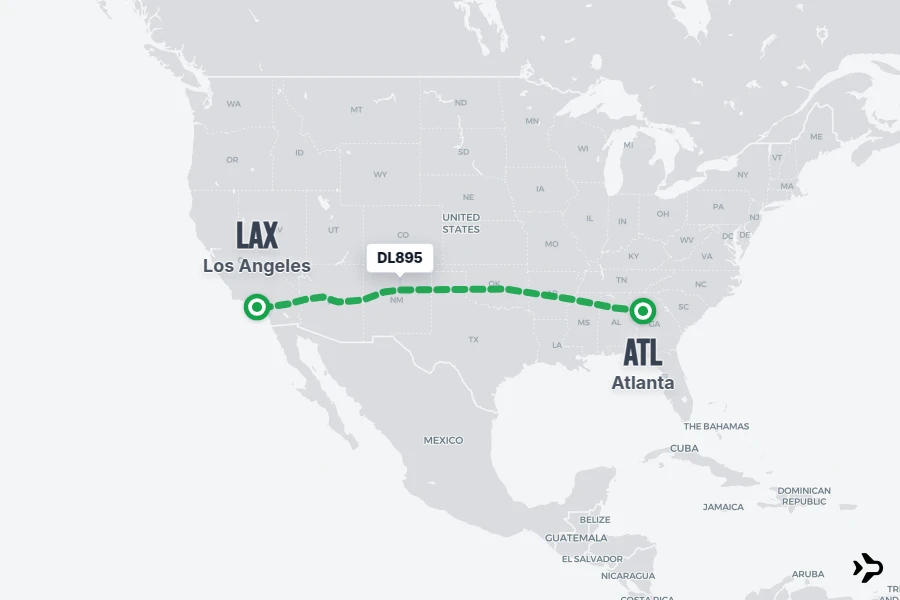 DL895 flight map from ATL to LAX