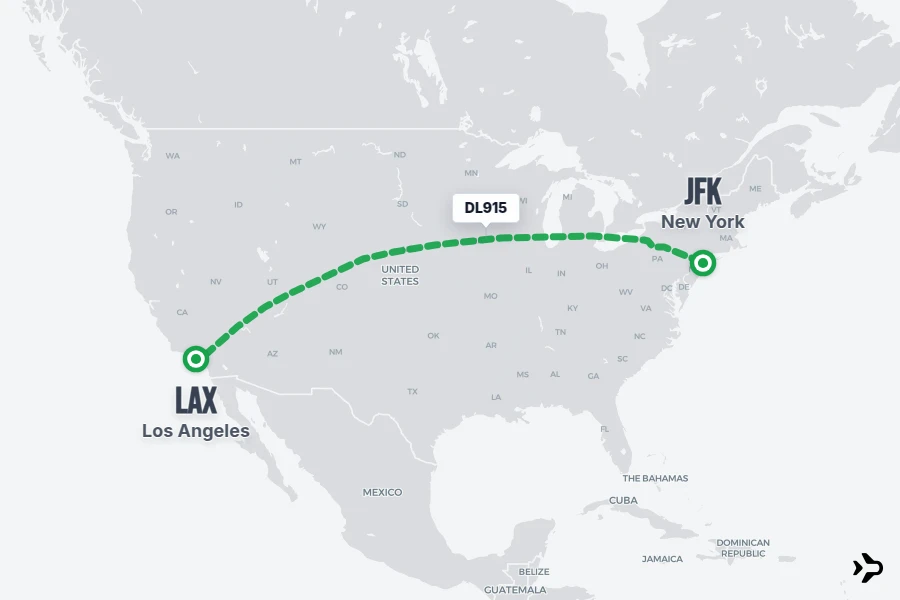 DL915 flight map from LAX to JFK