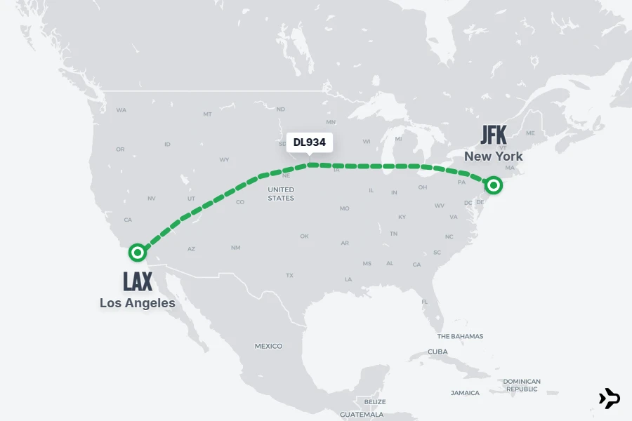 DL934 flight map from LAX to JFK
