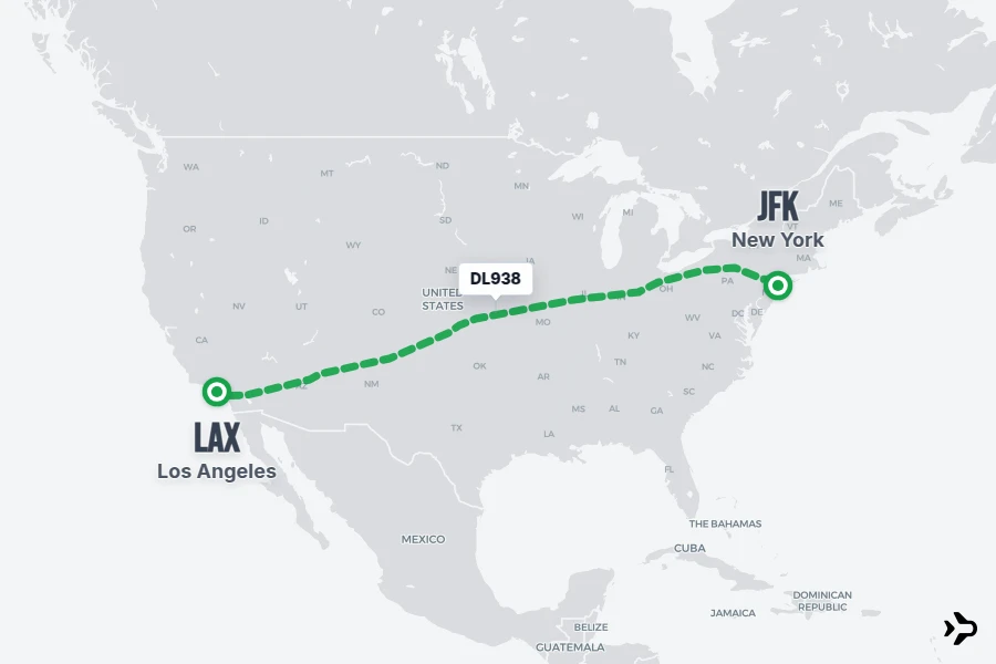 DL938 flight map from LAX to JFK