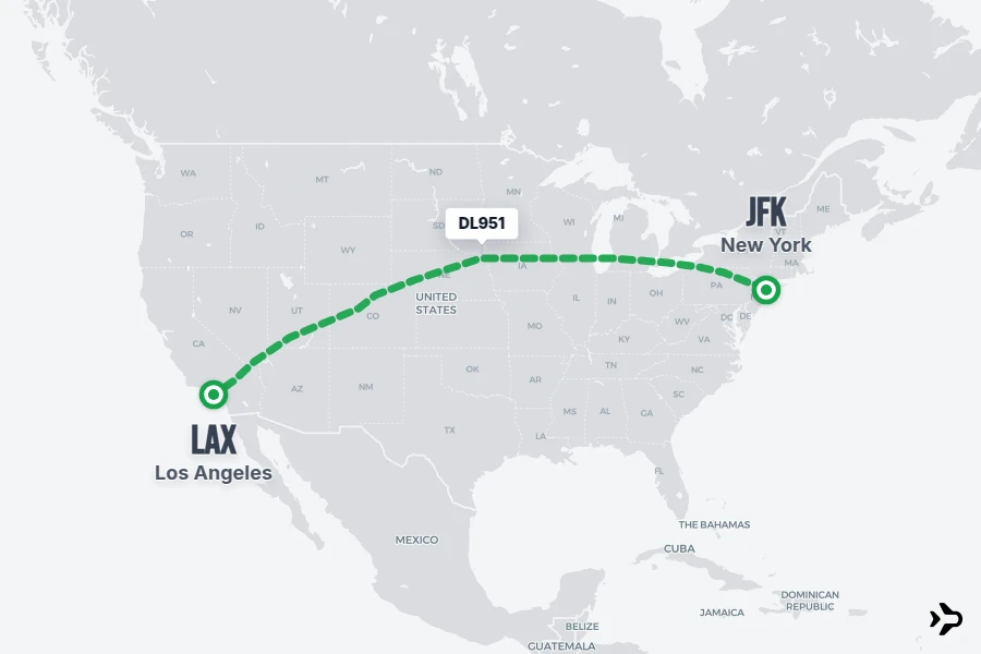 DL951 flight map from LAX to JFK