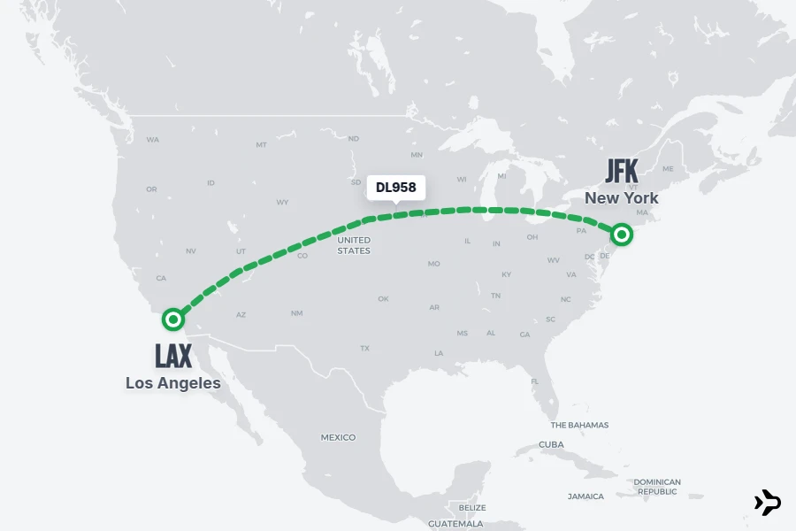 DL958 flight map from LAX to JFK