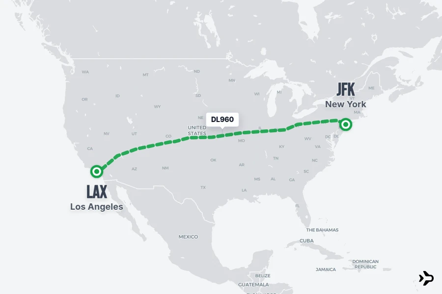 DL960 flight map from LAX to JFK