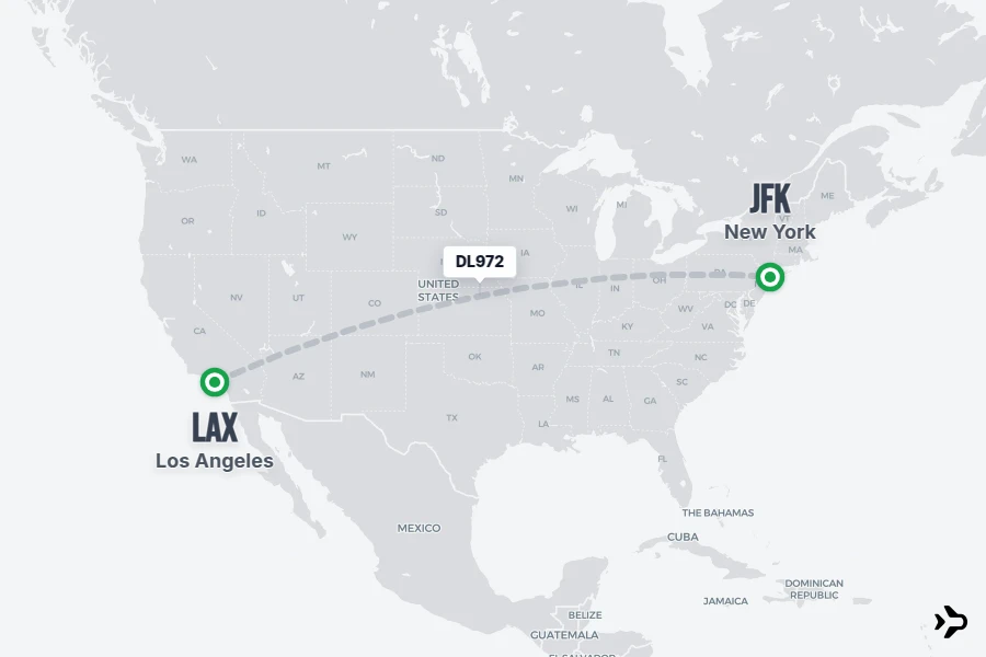 DL972 flight map from LAX to JFK