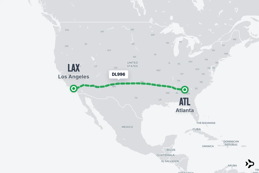 DL996 flight map from ATL to LAX