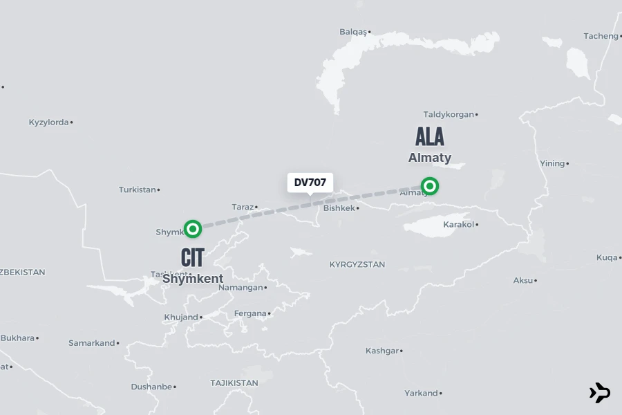 DV707 flight map from CIT to ALA
