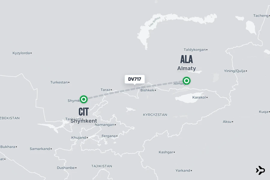 DV717 flight map from CIT to ALA