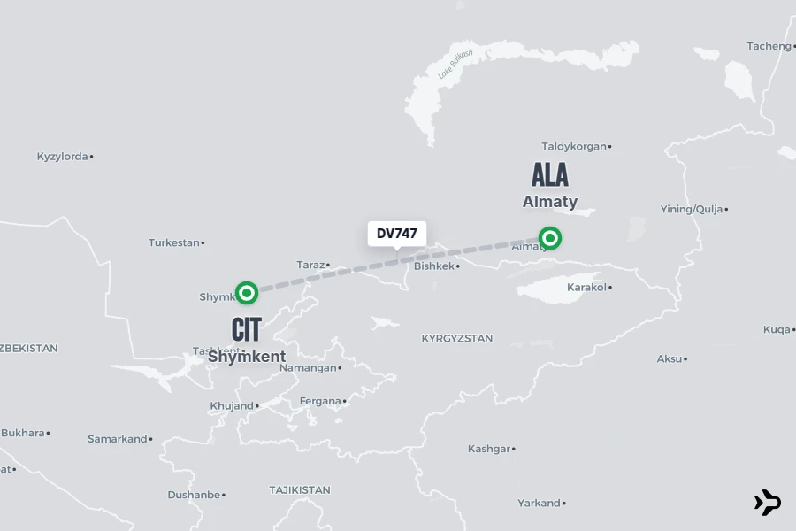 DV747 flight map from CIT to ALA