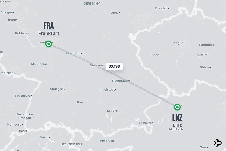 Dat Map DX193 DAT Flight Status & Tracker | Linz - Frankfurt