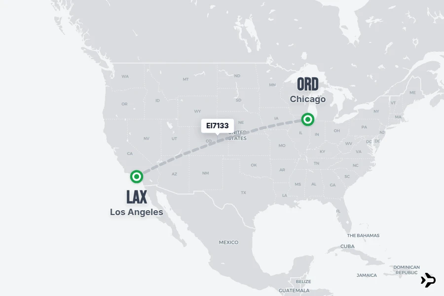 EI7133 flight map from LAX to ORD