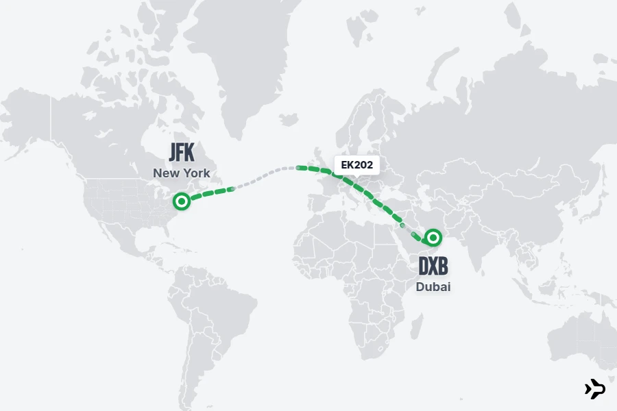 EK202 flight map from JFK to DXB