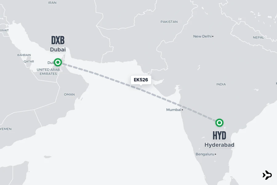 Hyd Time EK526 Emirates Flight Status & Tracker | Dubai - Hyderabad