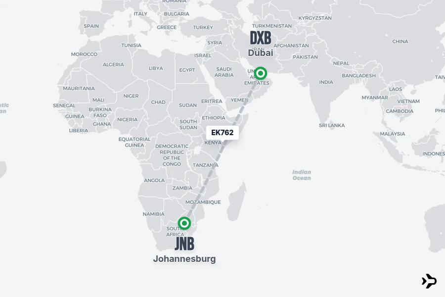 EK762 Emirates Flight Status & Tracker | JNB - DXB